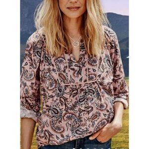 J.Jill Paisley Print Blouse Long Sleeve V-Neck Boho Romantic Top Size S